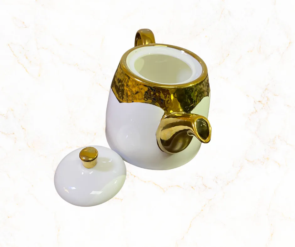 Elegant White Teapot with Gold Trim