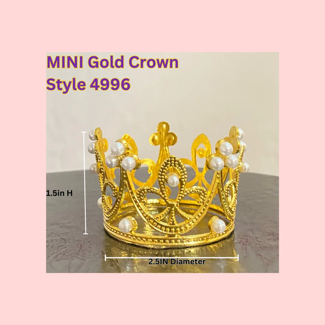 Mini Gold Crown Cake Topper – Style 4996 | Pearl Accent Crown