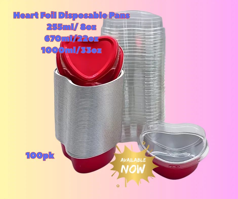 Heart-Shaped Aluminum Containers with Lids – Bulk Pack (100 ct)