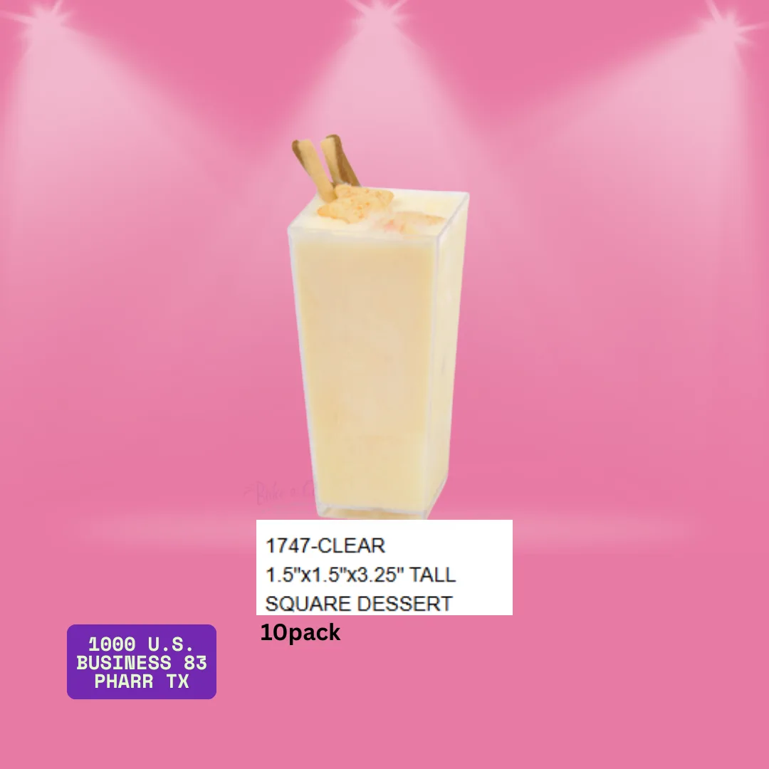 Clear Tall Square Dessert Cups – 1.5" x 3.25" (10-Pack)